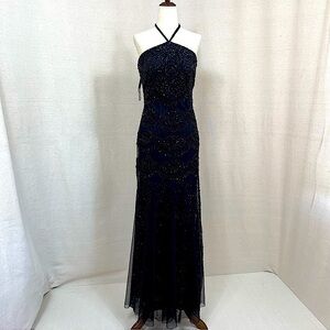NWOT CACHE Black Halter Evening Gown Dress